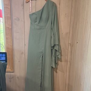 Azazie One-Shoulder Green Wedding Dress